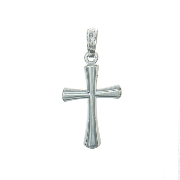 925 Sterling Silver Religious Small Dainty Polished Beveled Cross Necklace Charm - Picture 9 of 9